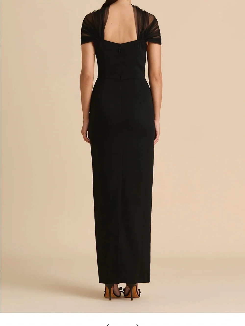 Strapless Black Evening Sheath Dress with Sheer Capelet - Picture 3 of 3